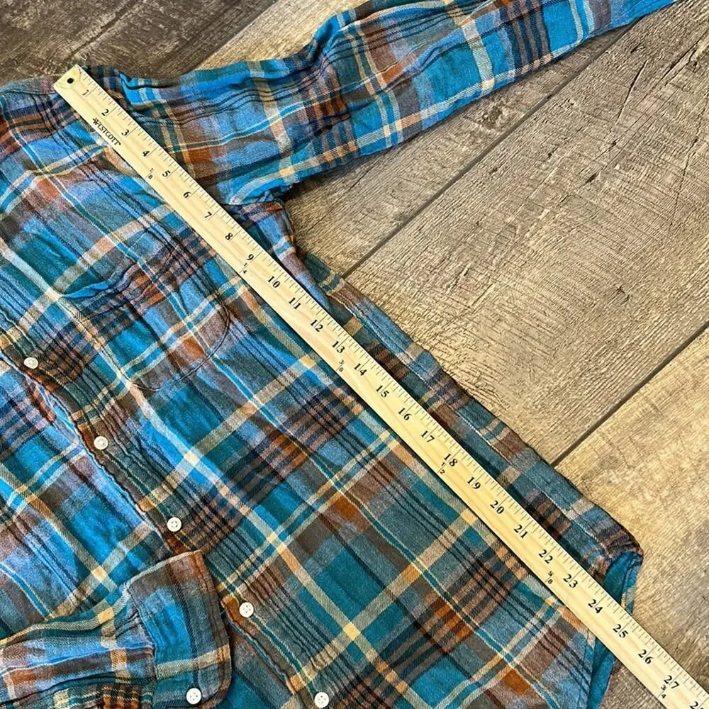 J. Crew Men's Slim Teal Brown Plaid Button Down Shirt Size M